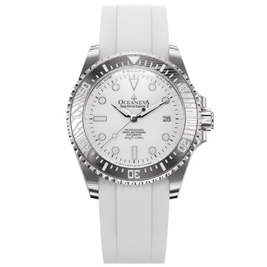 Oceaneva Mens Deep Marine Explorer II White Dial Damascus Steel Watch